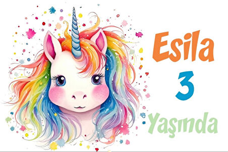 Gökkuşakları ve Unicornlar Temalı Doğum Günü Afişi 35X50 cm