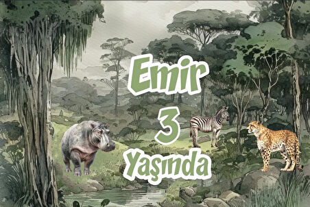 Safari Gün Batımı ve Hayvanlar Temalı Doğum Günü Afişi 70X100 cm