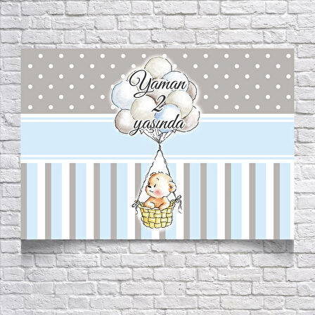 Mavi Çizgili balonlu Doğum Günü Afişi 50X70 cm