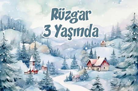 Kış ve Evler Temalı Doğum Günü Afişi -2 70X100 cm