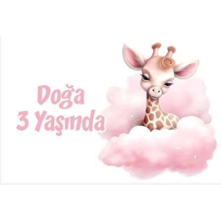 Mor Sevimli Zürafa Doğum Günü Afişi 70X100 cm