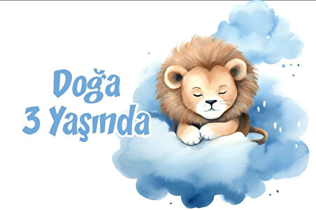 Mavi Sevimli Aslan Temalı Doğum Günü Afişi -2 50X70 cm