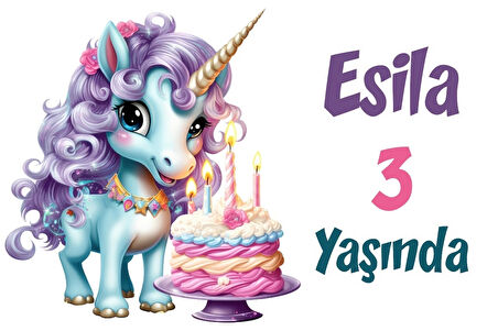Pasta ve Unicorn Temalı Doğum Günü AFİŞİ 50X70 cm