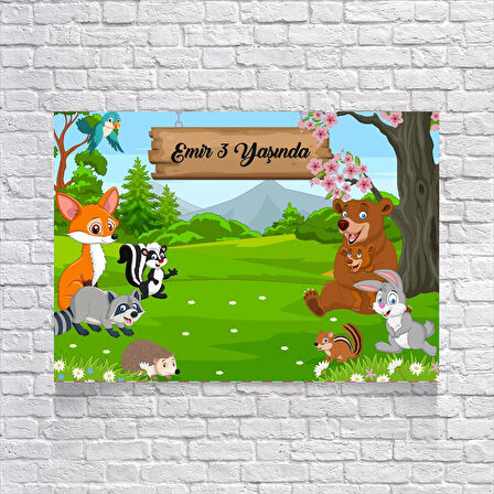 Orman ve Hayvanlar Temalı Doğum Günü Afişi 50X70 cm