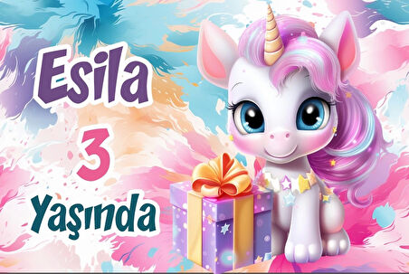 Balonlar ve Unicorn Temalı Doğum Günü Afişi 35X50 cm