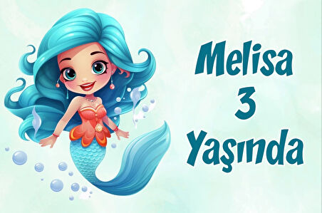 Sevimli Deniz Kızı Temalı Doğum Günü Afişi -3 50X70 cm