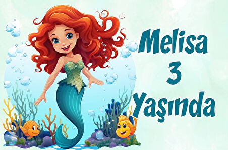 Deniz Kızı ve Balıklar Temalı Doğum Günü Afişi 35X50 cm