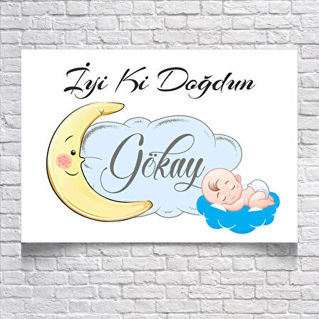 Ay ve Bulut Temalı Doğum Günü Afişi 35X50 cm