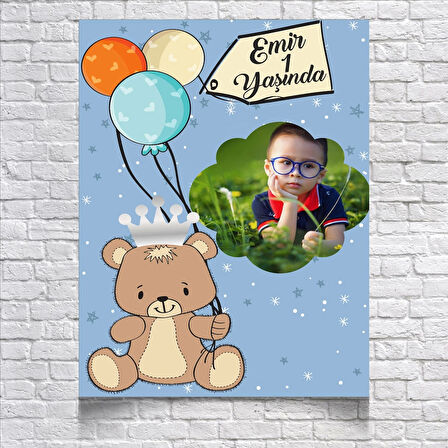Balon ve Ayıcıklı Doğm Günü Afişi 50X70 cm
