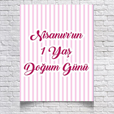 Pembe Çizgili Doğum Günü Afişi 50X70 cm