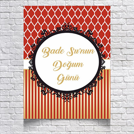 Kırmızı Çizgili Doğum Günü Afişi 70X100 cm