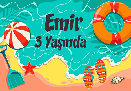 Deniz Kum Temalı Doğum Günü Afişi 50X70 cm