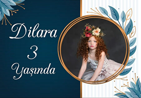 Mavi Çiçekler Temalı Doğum Günü Afişi 50X70 cm