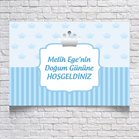 Mavi Taç Temalı Doğum Günü Karşılama Afişi 100X150 cm