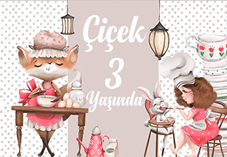 Aşçı Hayvanlar Temalı Doğuım Günü Afişi 70X100 cm