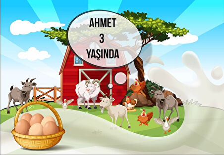 Çiftlik ve Yumurta Temalı Doğum Günü Afişi 70X100 cm