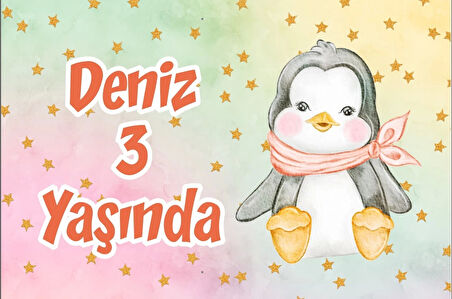 Sevimli Penguen Temalı Doğum Günü Afişi 35X50 cm