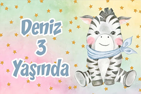 Sevimli Zebra Doğum Günü Afişi 50X70 cm