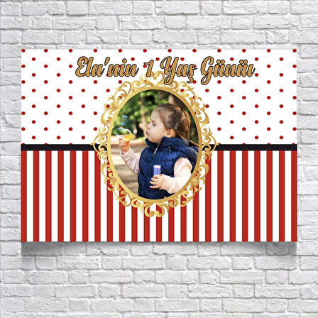 Kırmızı Çizgili Doğum Günü Afişi 50X70 cm