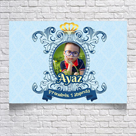 MAVİ DAMASK DESENLİ DOĞUM GÜNÜ AFİŞİ 50X70 cm