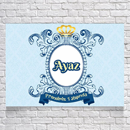 MAVİ DAMASK DESENLİ DOĞUM GÜNÜ AFİŞİ 100X150 cm
