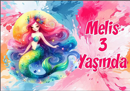 Renkli Deniz Kızı Doğum Günü Afişi 35X50 cm