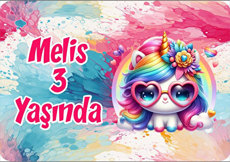 Renkli Unicorn Doğum Günü Afişi 35X50 cm