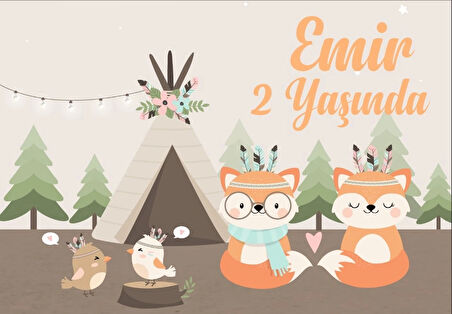 Çadır ve Tilki Temalı Doğum Günü Afişi 35X50 cm