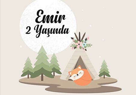 Çadır ve Tilki Temalı Doğum Günü Afişi 35X50 cm