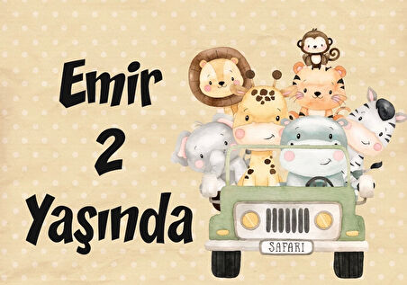 Safari temalı Doğum Günü Afişi 70X100 cm