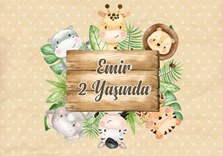 Safari temalı Doğum Günü Afişi 100X150 cm