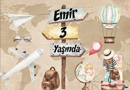 Seyehat Temalı Doğum Günü Afişi 100X150 cm