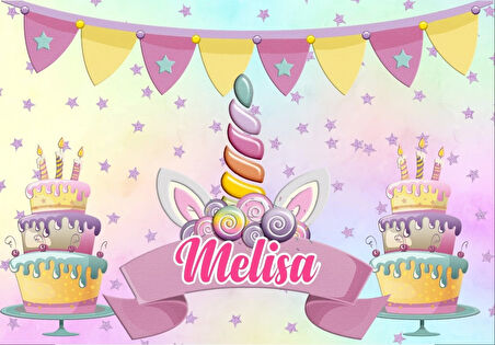 Unicorn Temalı Doğum Günü Afişi 100X150 cm