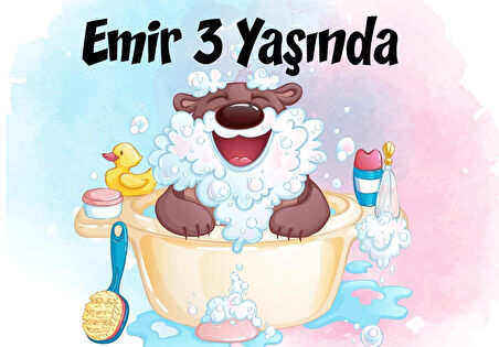 Banyo Yapan Ayıcık Temalı Doğum Günü Afişi 50X70 cm