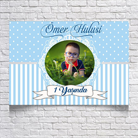 Mavi Çizgili Doğum Günü Afişi 70X100 cm