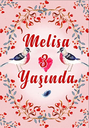 Çiçek ve Kuşlar Temalı Doğum Günü Afişi 70X100 cm