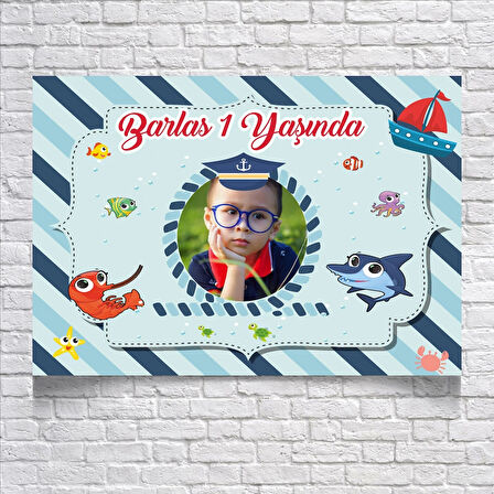 DENİZ VE BALIK TEMALI DOĞUM GÜNÜ AFİŞİ 35X50 cm