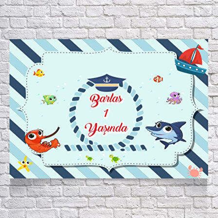 DENİZ VE BALIK TEMALI DOĞUM GÜNÜ AFİŞİ 35X50 cm