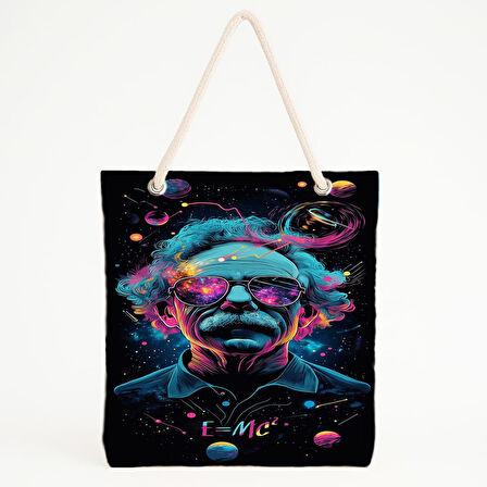Neon Einstein ve Kozmos Baskılı Plaj Çantası