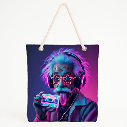 Neon Einstein ve Kaset Baskılı Plaj Çantası