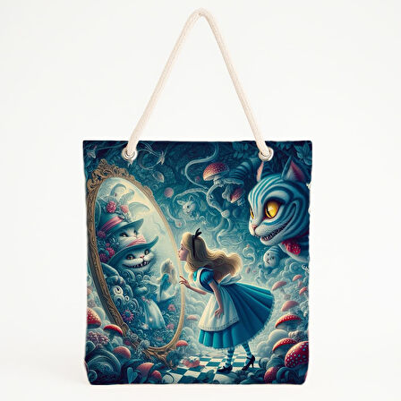 Alice ve Aynadaki Dünya Baskılı Plaj Çantası