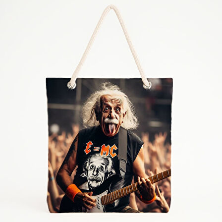 Rockçı Einstein Baskılı Mizahi Bilim Konser Plaj Çantası