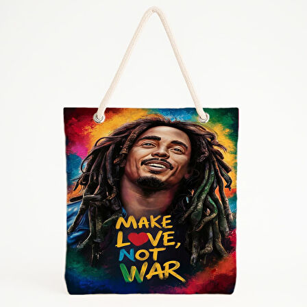 Bob Marley ve Barış Mesajı Baskılı Renkli Plaj Çantası