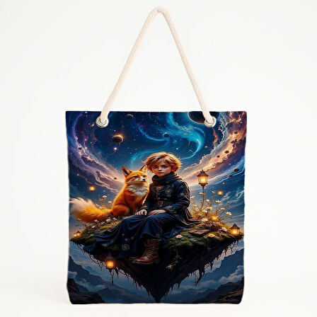 Galaksi Adası ve Tilki Baskılı Fantastik Rüya Plaj Çantası