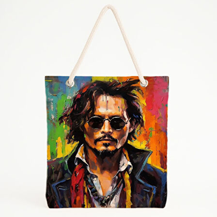 Renkli Portreli Adam Baskılı Bohem Şehirli Plaj Çantası