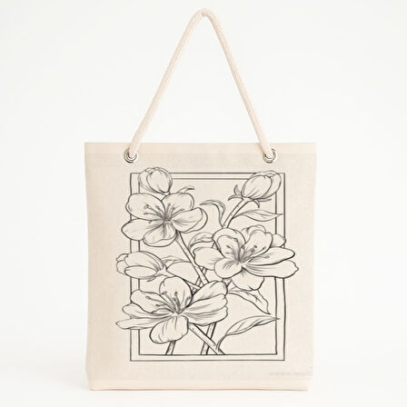 Çerçeveli Çiçek Baskılı Zarif Doğa Temalı Plaj Çantası