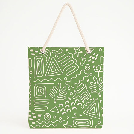 Soyut Figür Baskılı Yeşil Enerjik Desen Plaj Çantası