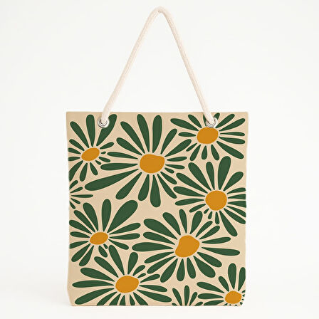 Yeşil Çiçek Desenli Modern Cesur Bahçe Plaj Çantası