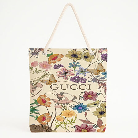 Kelebekli Renkli Çiçek Desenli Pastel Plaj Çantası