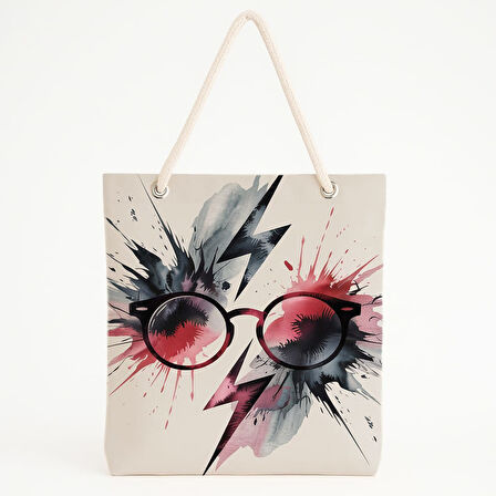 Gözlük ve Yıldırım Baskılı Plaj Çantası